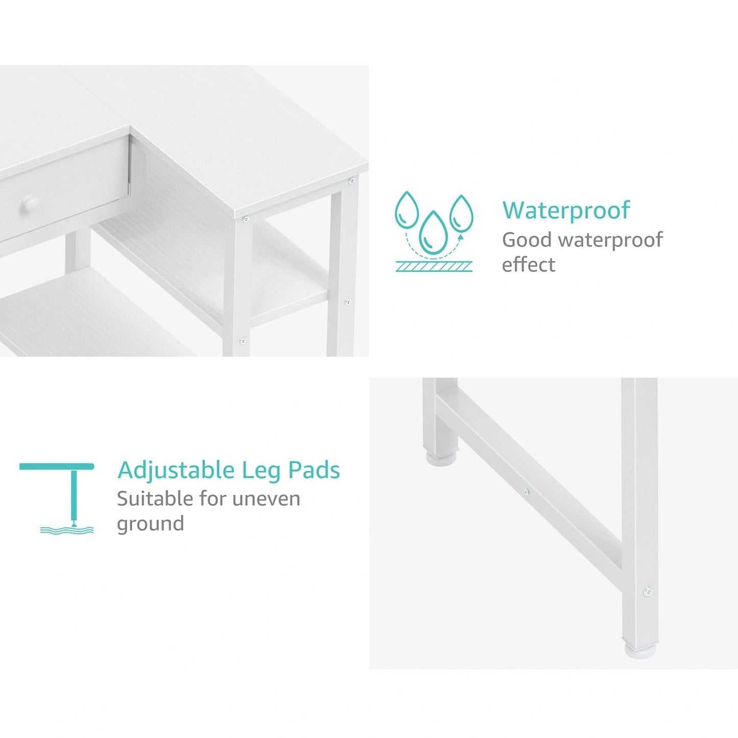 DLisiting Small White L Shaped Desk with Drawers & Storage Shelves, 40 Inch Corner Desk with Power Outlet for Small Space Home Office, Study Work PC Desks for Bedroom