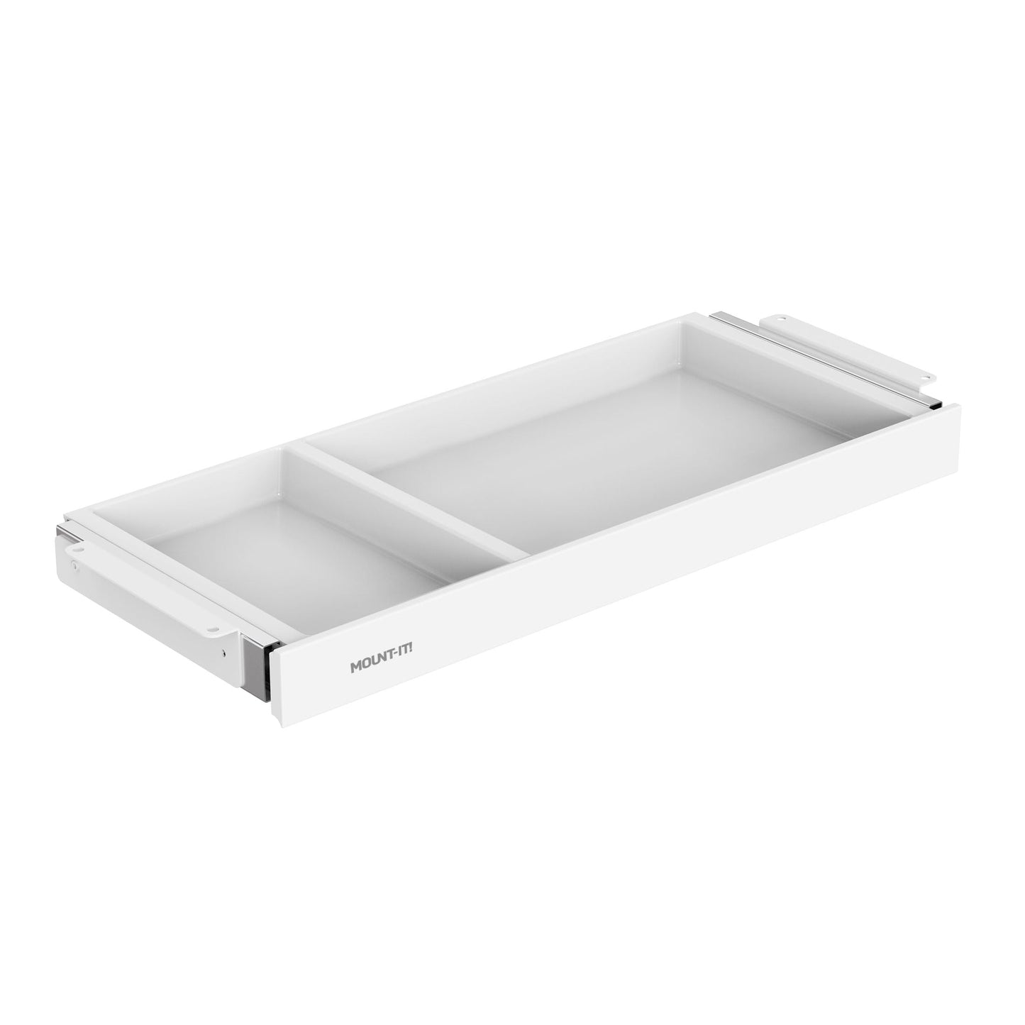 Mount-It! Under Desk Drawer Organizer with 2 Compartments, Shallow Low-Profile Slide-Out Desk Tray, 20.7″ x 8.9″ x 1.8″, Pull-Out Pencil Drawer for Traditional & Standing Desks- White