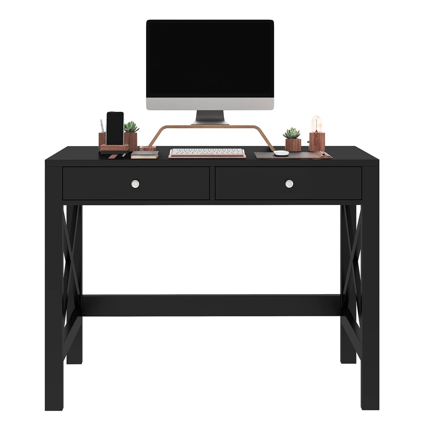 ChooChoo Computer Desk Study for Home Office, Modern Simple 40 Inches Desk with Drawers, Makeup Vanity Console Table, Black