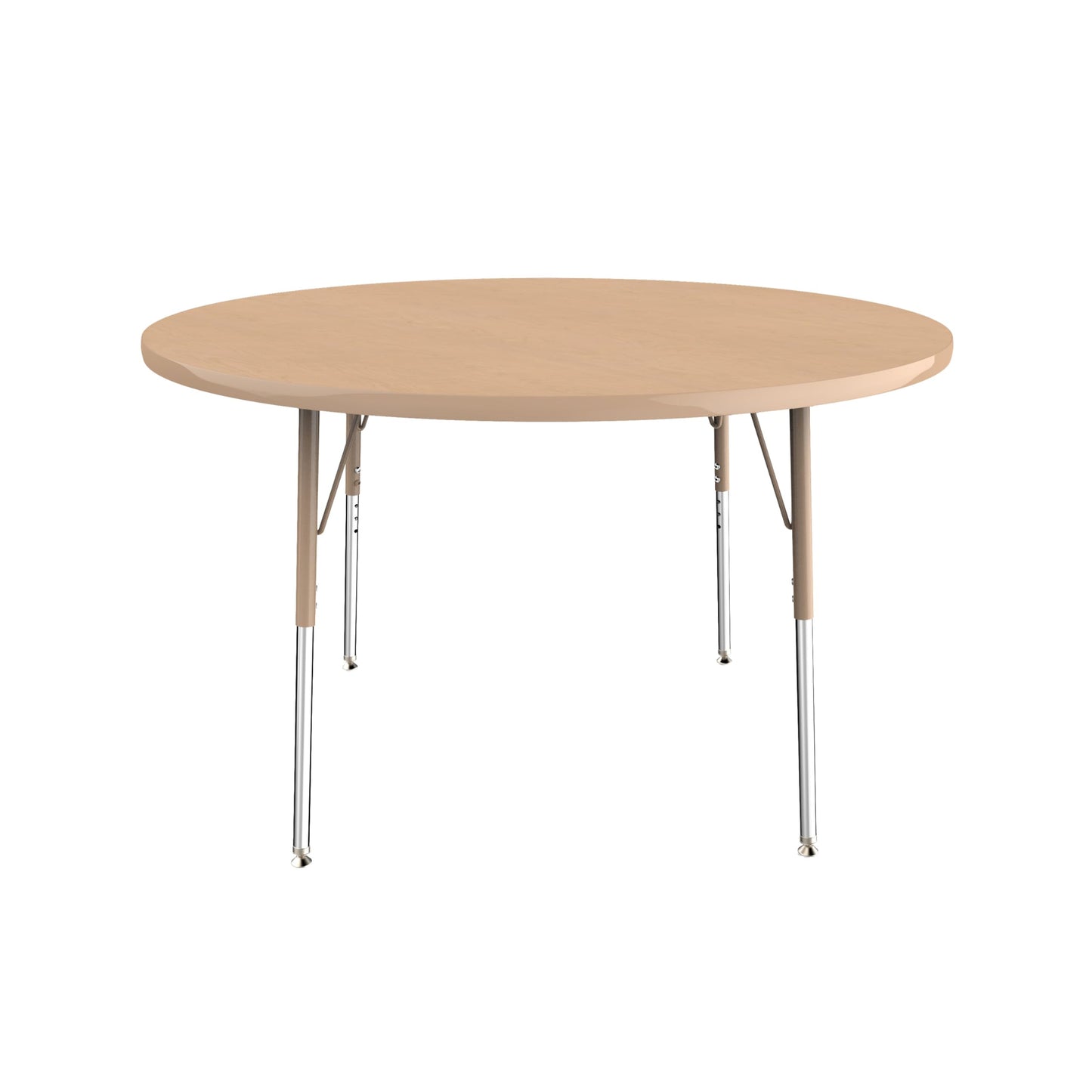 Factory Direct Partners FDP Round Activity School and Office Table (48 inch), Standard Legs with Swivel Glides, Adjustable Height 19-30 inches - Maple Top and Maple Edge with Sand Legs, 10043-230