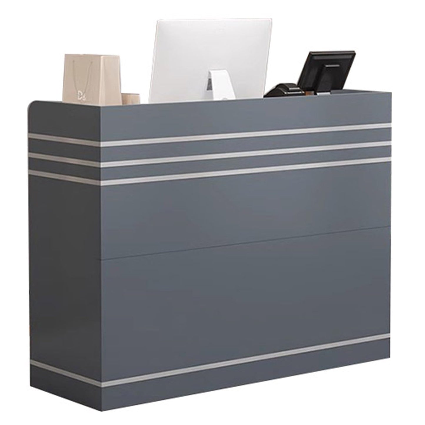 Modern Reception Desk with Lockable Drawers & Storage Cupboard, Lockable Reception Desk with Keyboard Tray & Drawer, Grey Shop Counter Office Furniture, Secure Sales Desk with Cupboard for P