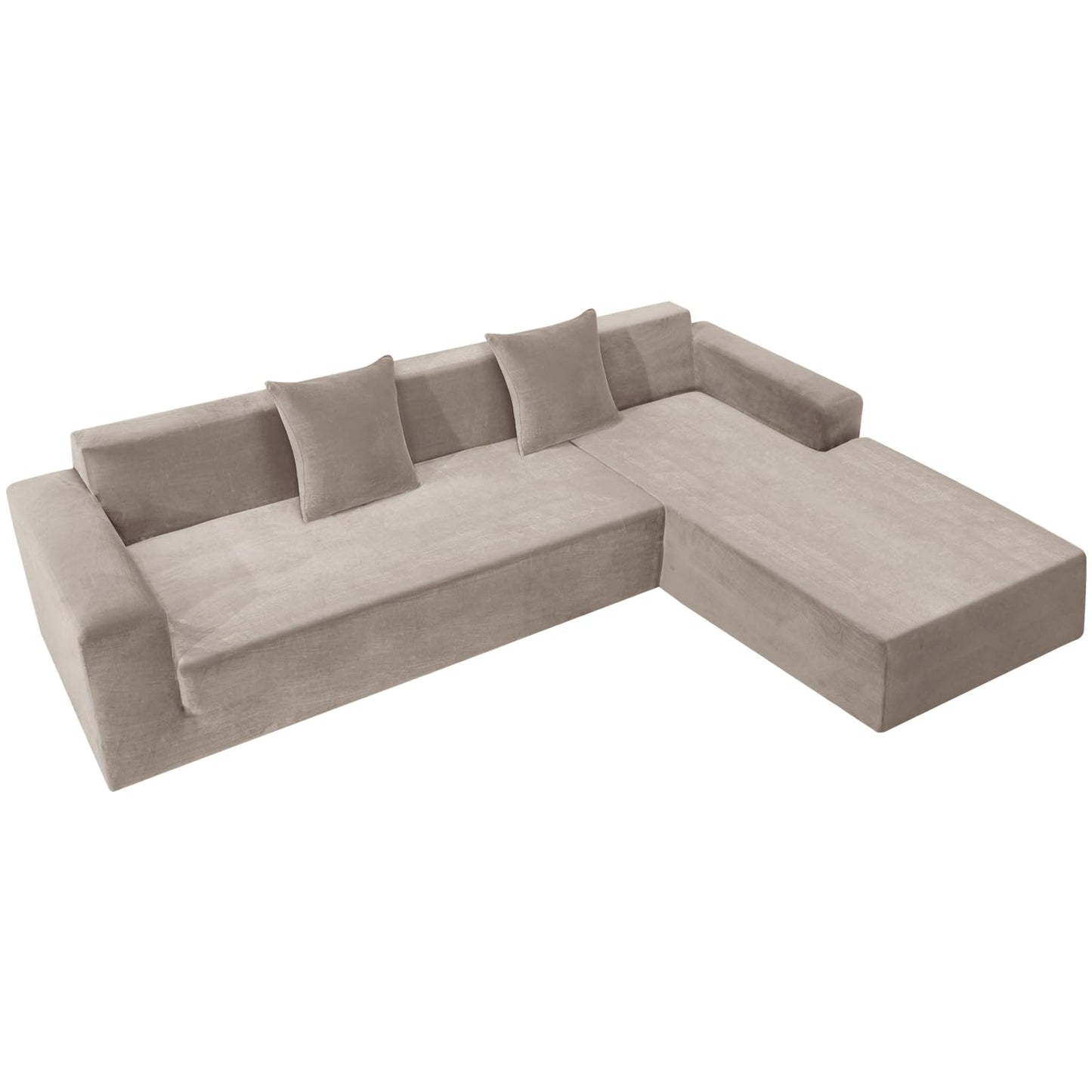 ZNSAYOTX 2026 Soft Velvet Sectional Couch Covers, Luxury Plush Slipcovers with Elastic Bottom for L Shape Sectional Sofa, 2 Pcs Pet Friendly Protector (3 Seat Couch + 2 Seat Chaise, Khaki)