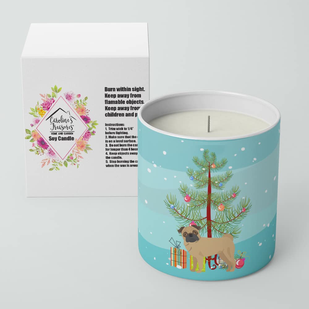 Caroline's Treasures CK3481CDL Pug Christmas Tree 10 oz Decorative Soy Candle Nature Soy Wax Essential Oil Home Decor Ideal for Bedroom Kitchen Bath Office Gift, 10 oz