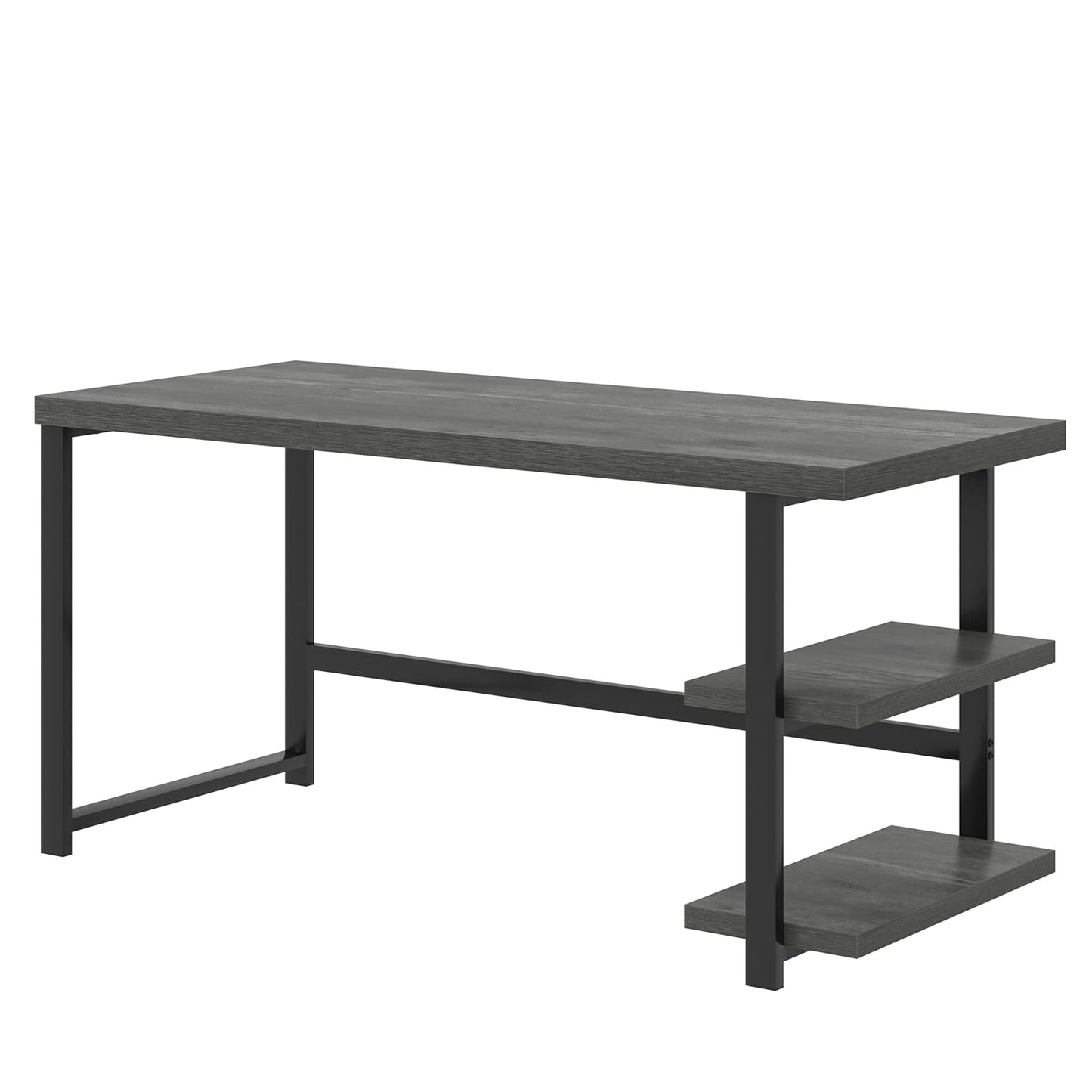 EXCEFUR Industrial Computer Desk, Home Office Desk with Storage Shelves, Wood Study Writing Table for Bedroom, Living Room, Grey, 53 Inch