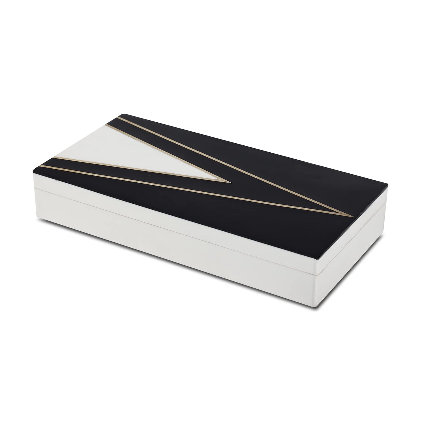 Handicrafts Home Black and White Decorative Storage Box with Lid–Large Coffee Table Storage Box, Handmade Resin Inlay Wooden Box, Remote Control Organizer, Keepsake Box, Home Decor Storage Box-12x6x2