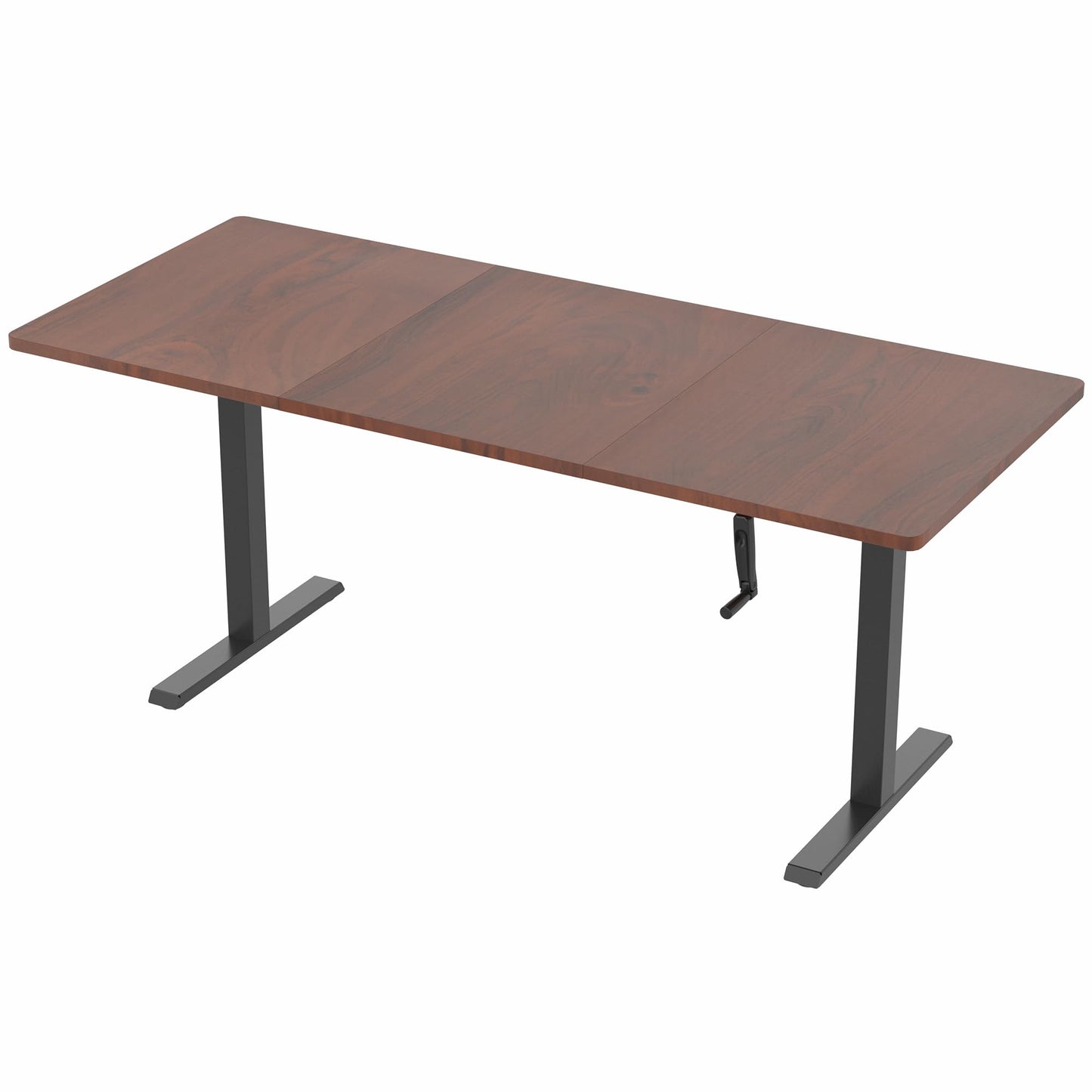 VIVO Manual Height Adjustable 71 x 30 inch Stand Up Desk, Dark Walnut Table Top, Black Frame, Standing Workstation with Foldable Handle, DESK-KIT-MB7D