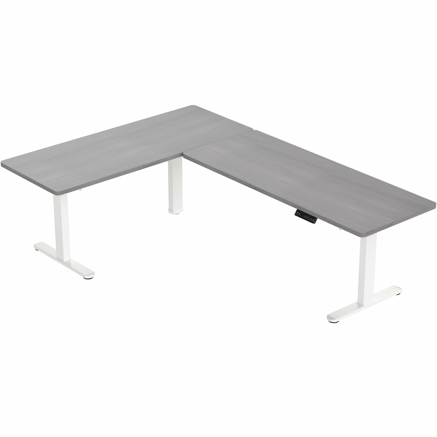 VIVO Electric Height Adjustable 83 x 60 inch Corner Stand Up Desk, 2 Dark Gray Solid Table Tops, White Frame, Memory Controller, L-Shaped Workstation, 3E Series, DESK-KIT-3E8WG