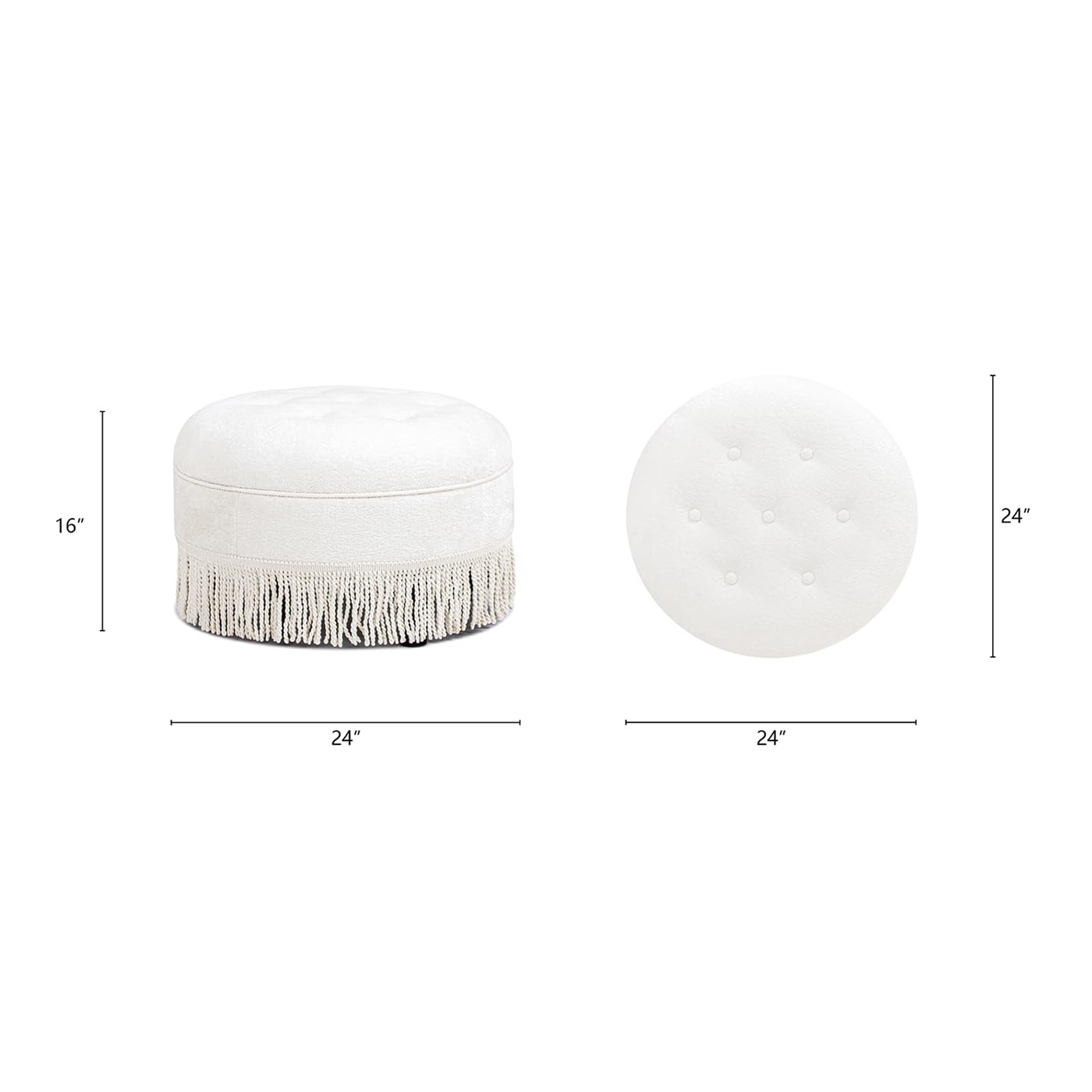 Jennifer Taylor Home Yolanda 24" Round Upholstered Accent Ottoman in Almond White Chenille