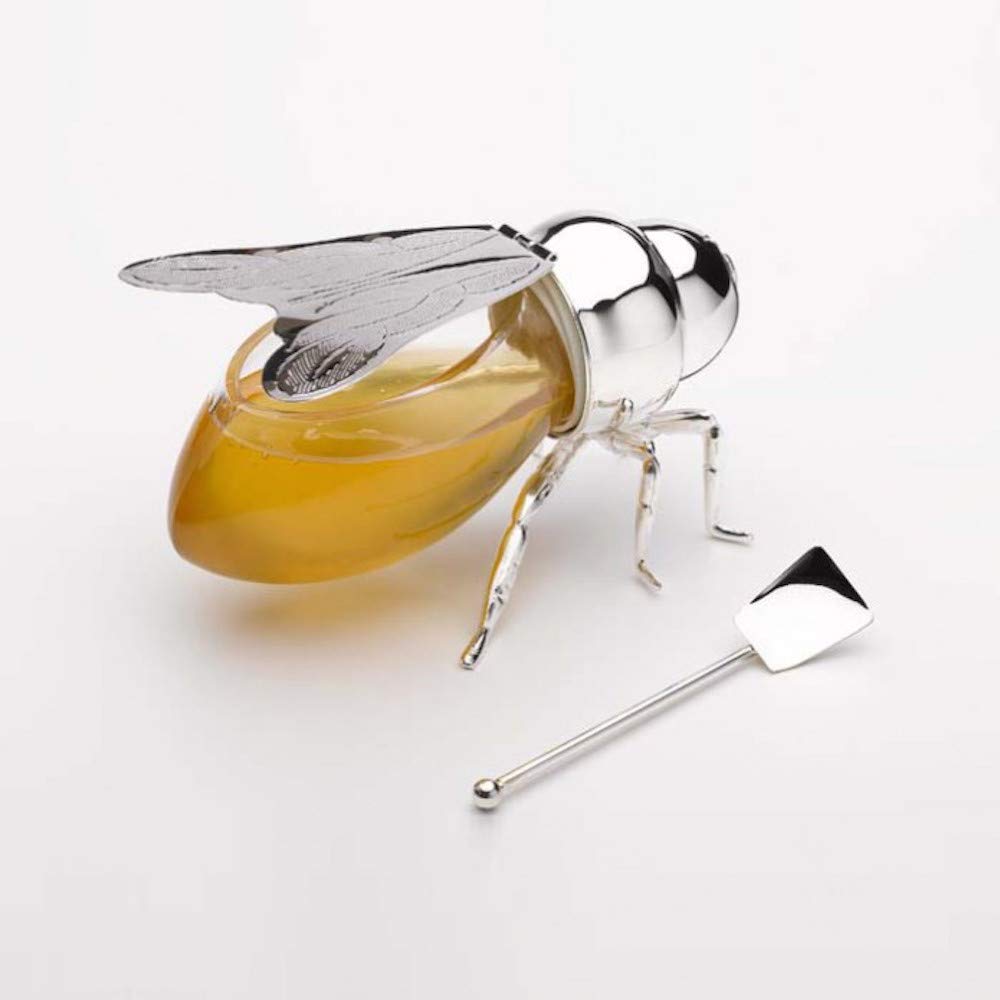 Godinger Honey Jar Silver Bee Themed Serverware Breakfast, Tea or Special Occasions