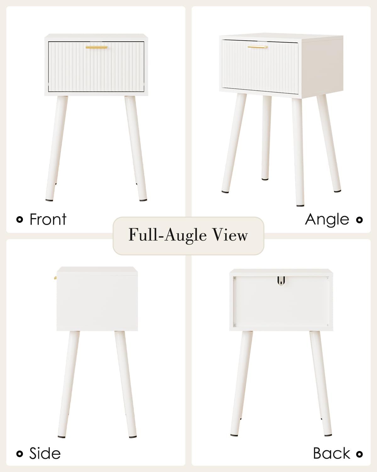 ASACESCU Night Stand, White Nightstand with Fluted Door, Small Modern Mid-Century Bedside Table for Bedroom, End Table for Living Room