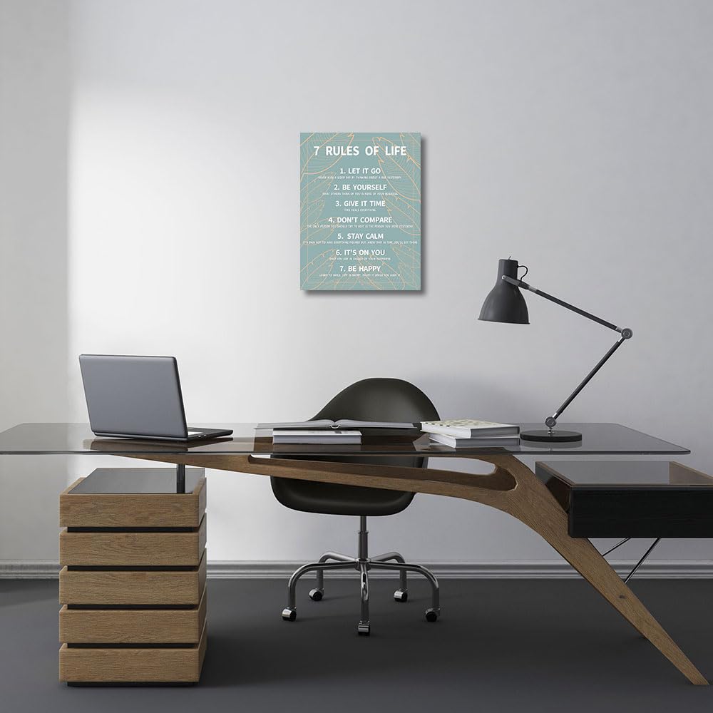 7 Rules Of Life Canvas Decoration Painting, Suitable For Office, School, Library,Home (29x38cm) Framed (Green)