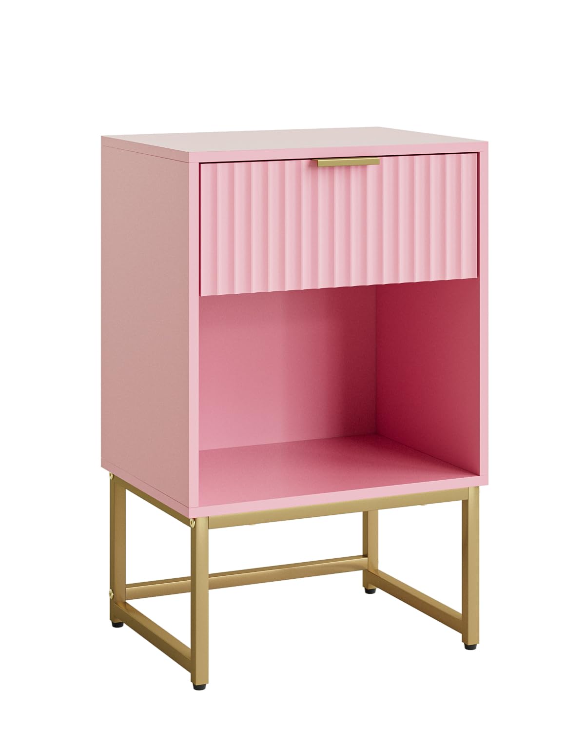Masupu Fluted Nightstand, Modern Night Stand Wood Bedside Table with Storage Drawer Side End Table for Bedroom, Office, Pink