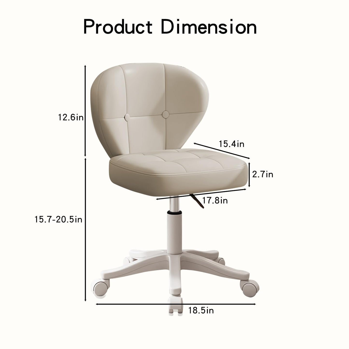 Timbertouch Small Office Chair with Lumbar Support, PU Leather Armless Swivel Desk Chair Adjustable Height, Compact Rolling Chair for Home Office, Bedroom, Study 1White