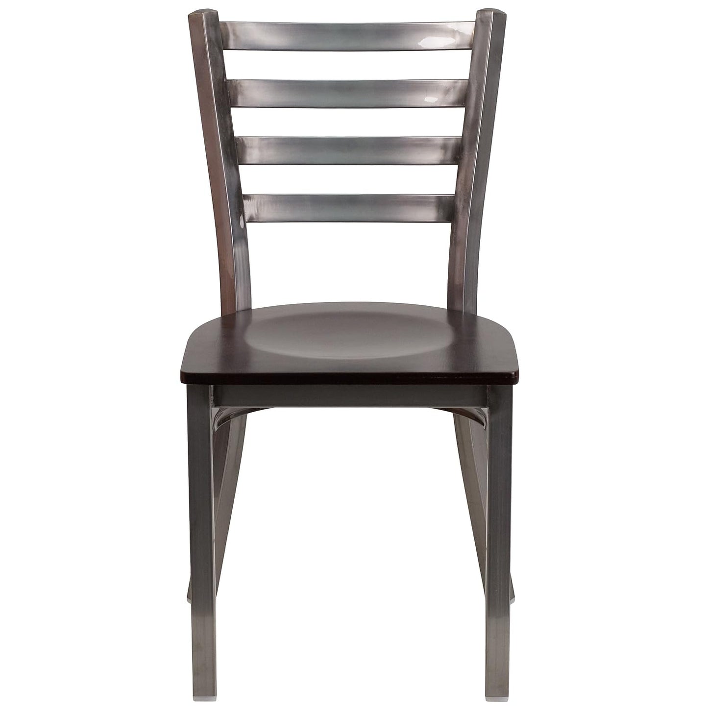 Flash Furniture HERCULES Series Clear Coated Ladder Back Metal Restaurant Chair - Walnut Wood Seat