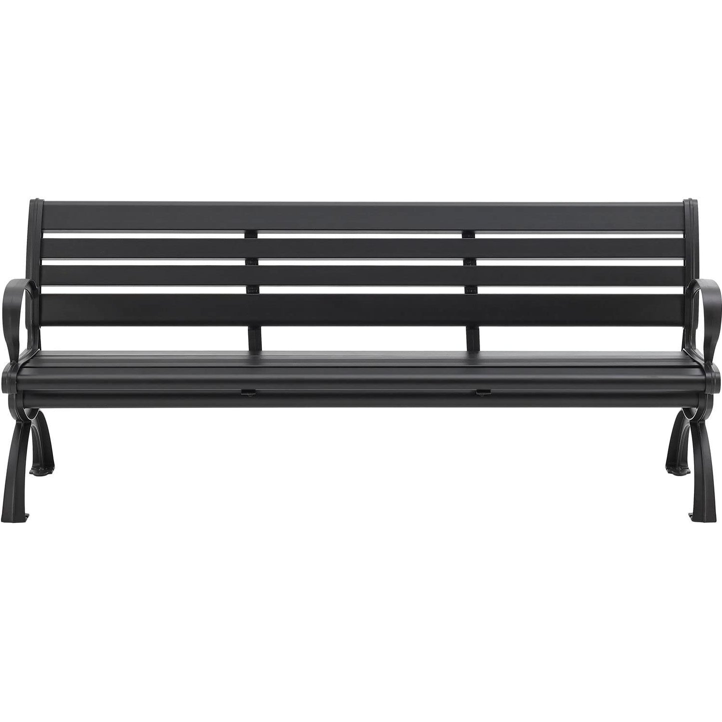 Global Industrial 6'L Outdoor Park Bench with Backrest, Horizontal Slats, Aluminum, 1100 lbs Capacity, Powder Coated Black Finish, Unassembled, Commercial Seating