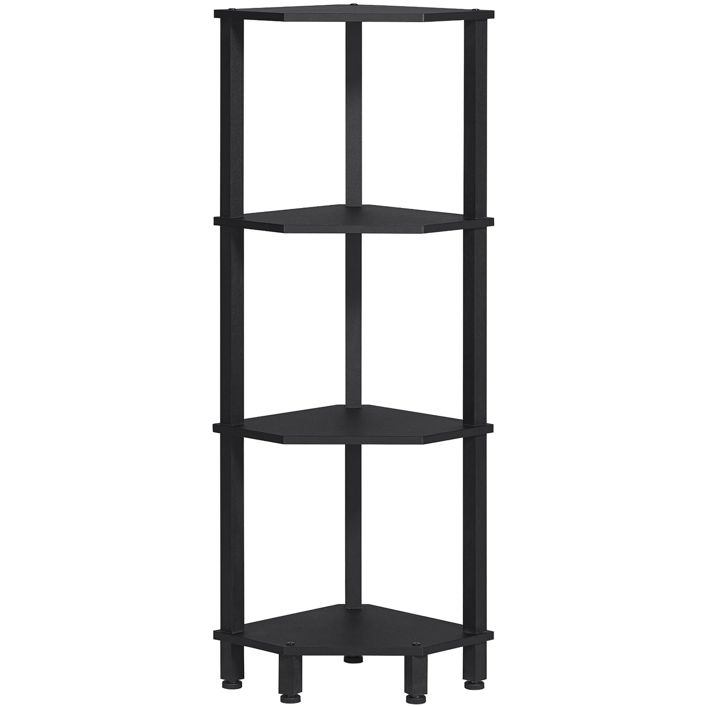 YUFAM 4-Tier Corner Shelf with Sturdy 5-Leg Base, Wooden Corner Bookshelf for Small Spaces, Corner Standing Shelf for Living Room, Bedroom, Office, Black