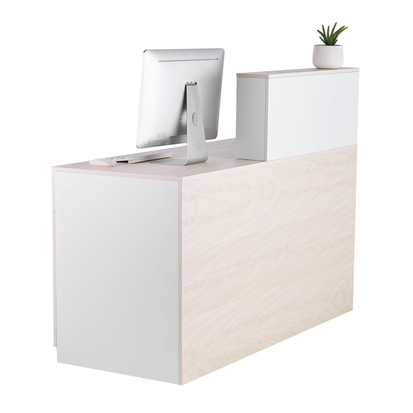 VEVOR Reception Desk, 55 Inch Rectangular Front Counter Table, Office Reception Counter with Lockable Drawer and Storage Cabinet, for Checkout, Lobby, Beauty Salon and Office, Natural