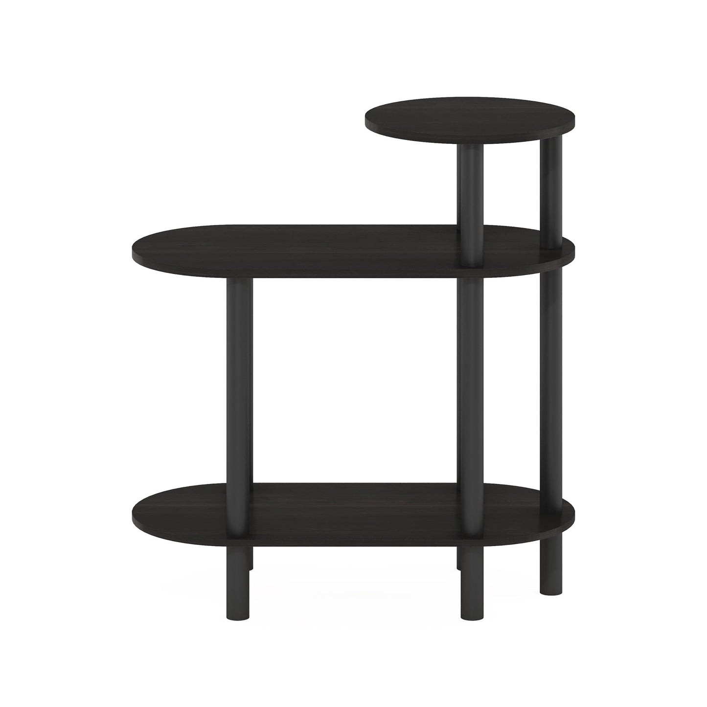 Furinno Turn-N-Tube Side Table, 3-Tier Oval Sofa End Table with Open Shelf, Toolless Assembly Night Stand, Bedside Table, for Living Room, Bedroom, Espresso