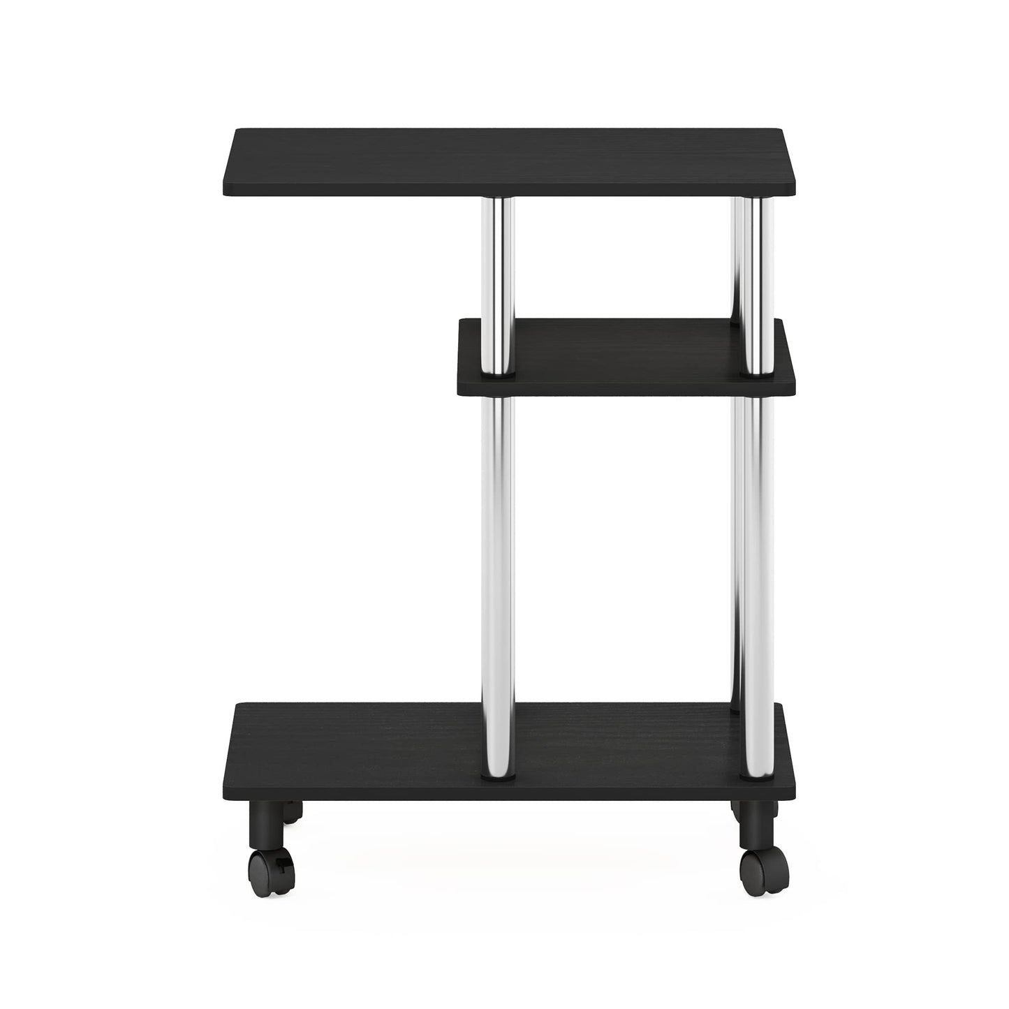 Furinno Turn-N-Tube C Shaped Side Table with Casters, Americano/Stainless Steel