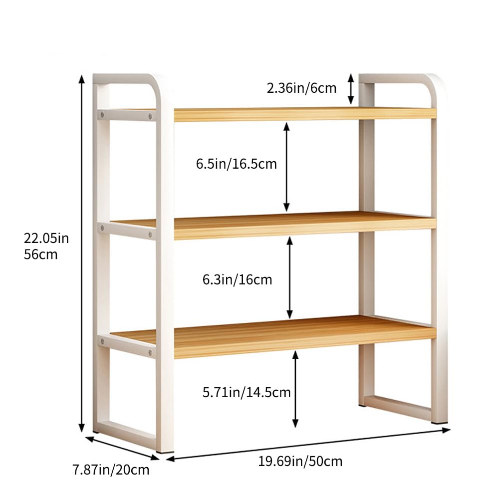 Office Desk Shelf Organizer, Wood Desktop Bookshelf Supplies Storage Rack, Shelf for Top of Desk and Dresser and Cubicle Decor Aesthetic Bookshelf (Black Wood, three Tier 19.69 Lx7.87 Wx22.05 H)