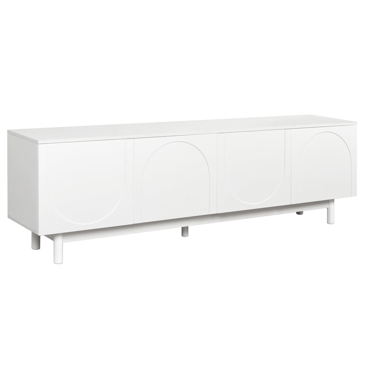 Ball & Cast Modern TV Stand with Arch Cabinets for TVs up to 78", Minimalist Entertainment Center w/Solid Wood Legs and Adjustable Shelves, Media Console for Living Room,White