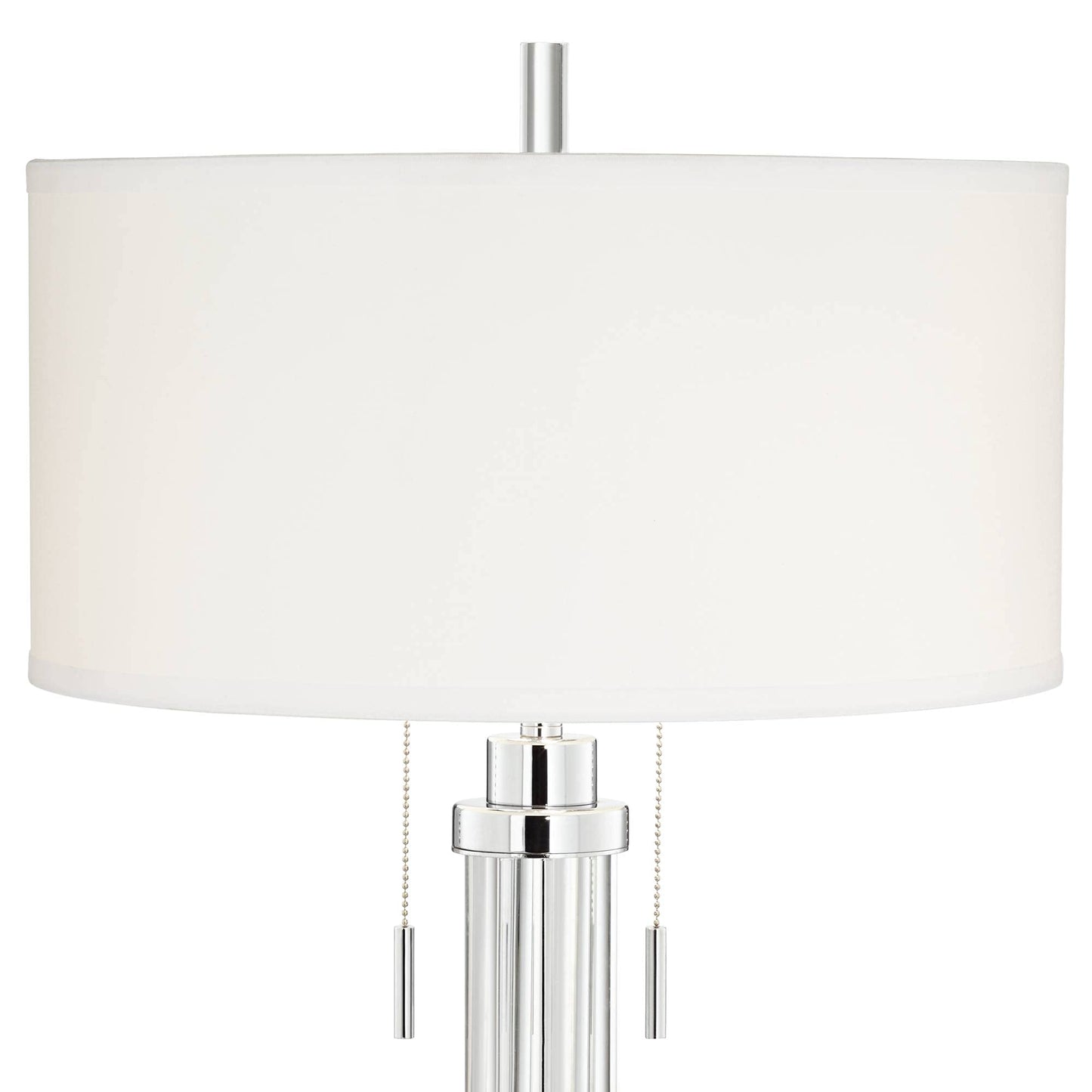 Possini Euro Design Cadence 30" Tall Glass Column Large Modern Glam End Table Lamps Set of 2 Pull Chain Clear Living Room Bedroom Bedside Nightstand House Office Home Reading Kitchen White Shade