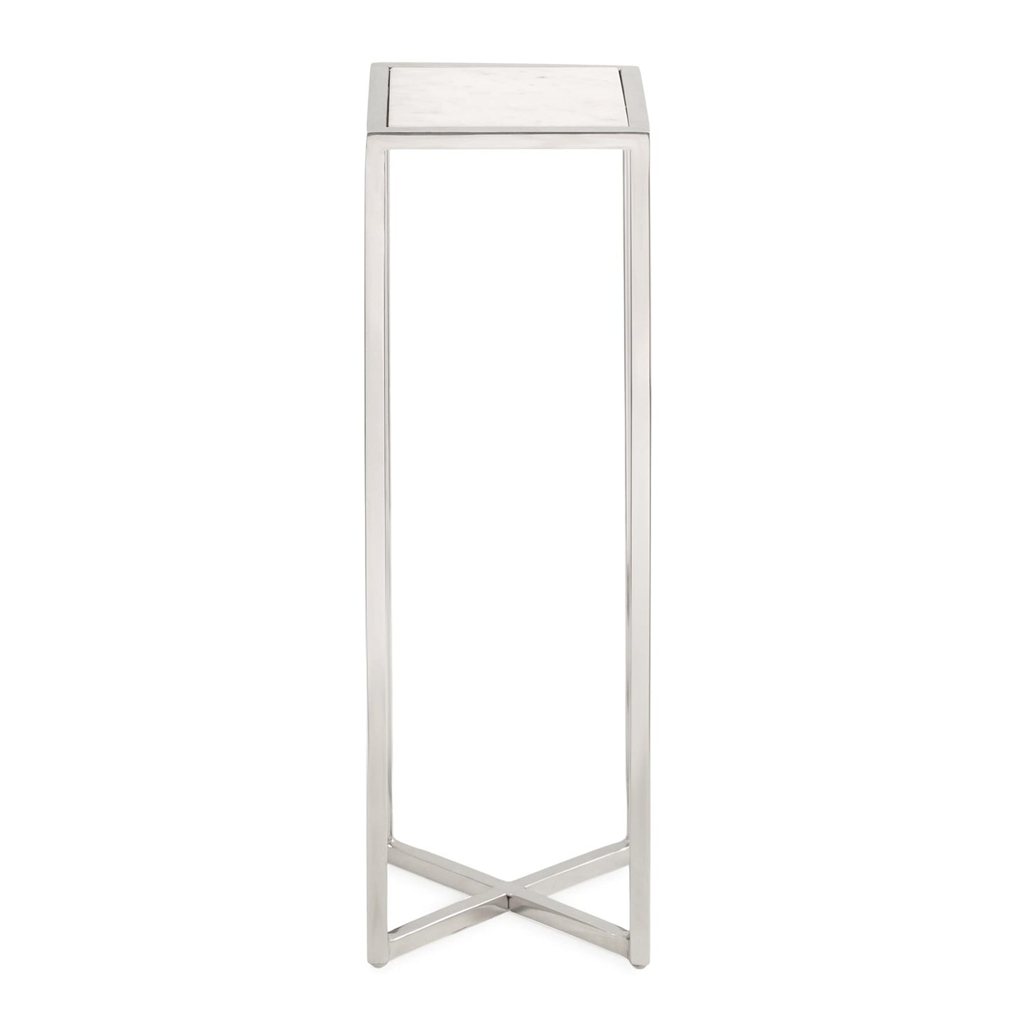 Kate and Laurel Jaspur Modern Glam Drink Table, 7 x 7 x 21, White and Silver, Decorative Metal and Marble Accent Martini Cocktail Table for Display and Storage