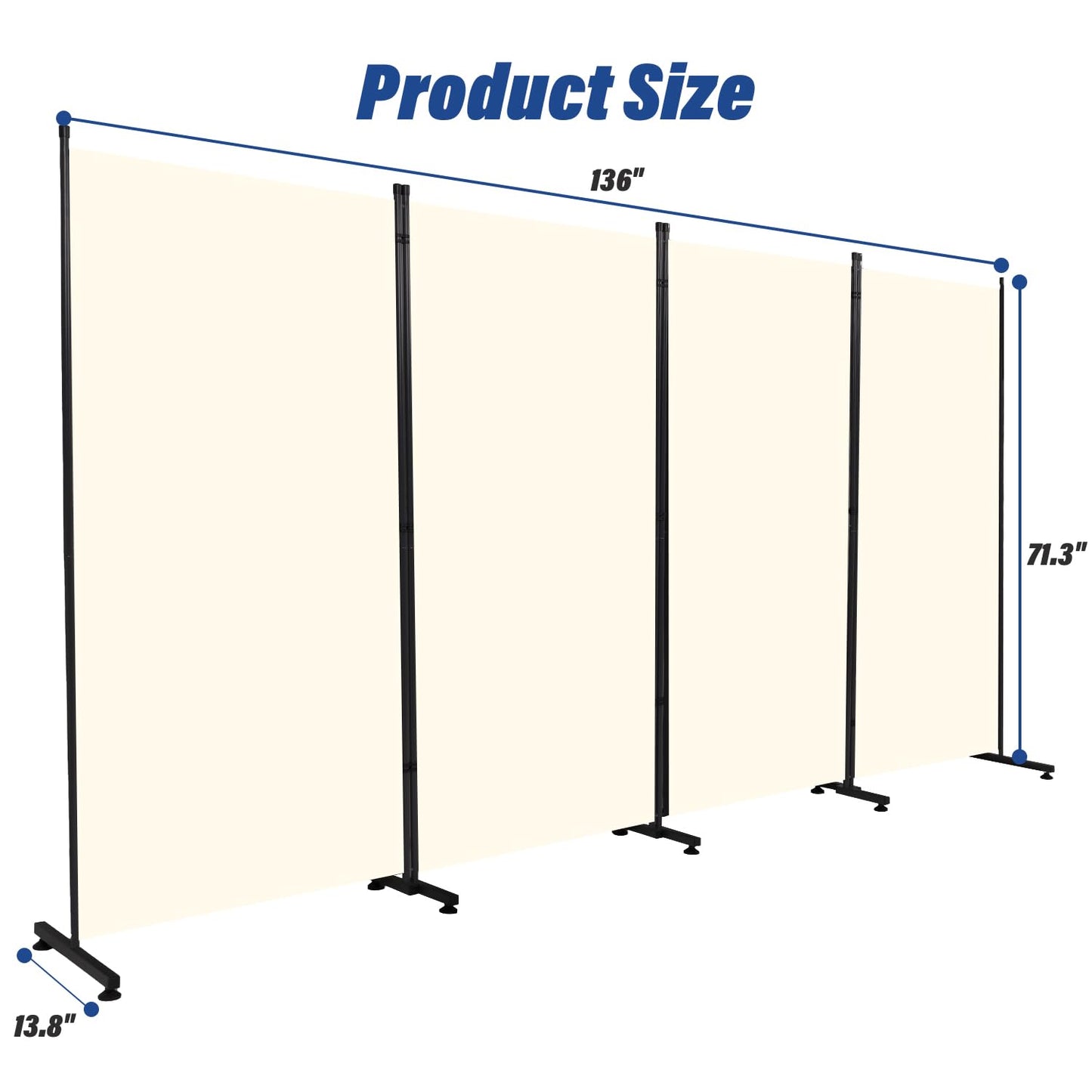 Room Divider 6ft Room Dividers and Folding Privacy Screens, 4 Panel Partition Room Divider Fabric Panel, Indoor Wall Divider for Room Separation Freestanding Space Separators for Bedroom Office Studio