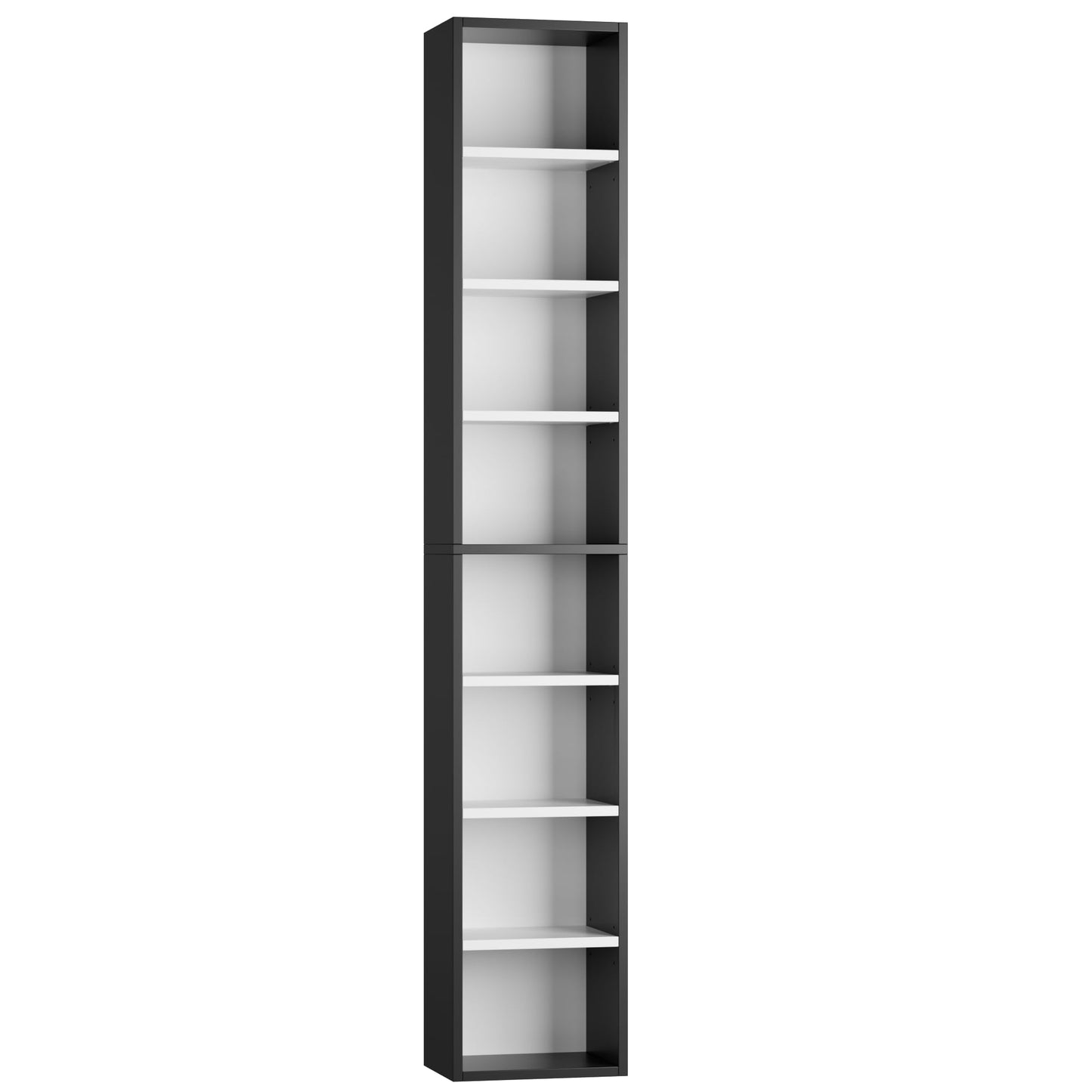 FOTOSOK 8-Tier Media Tower Rack, 11.6 X 9.3 X 71 Inches CD DVD Slim Storage Cabinet with Adjustable Shelves, Tall Narrow Bookcase Display Bookshelf for Home Office, Black/White