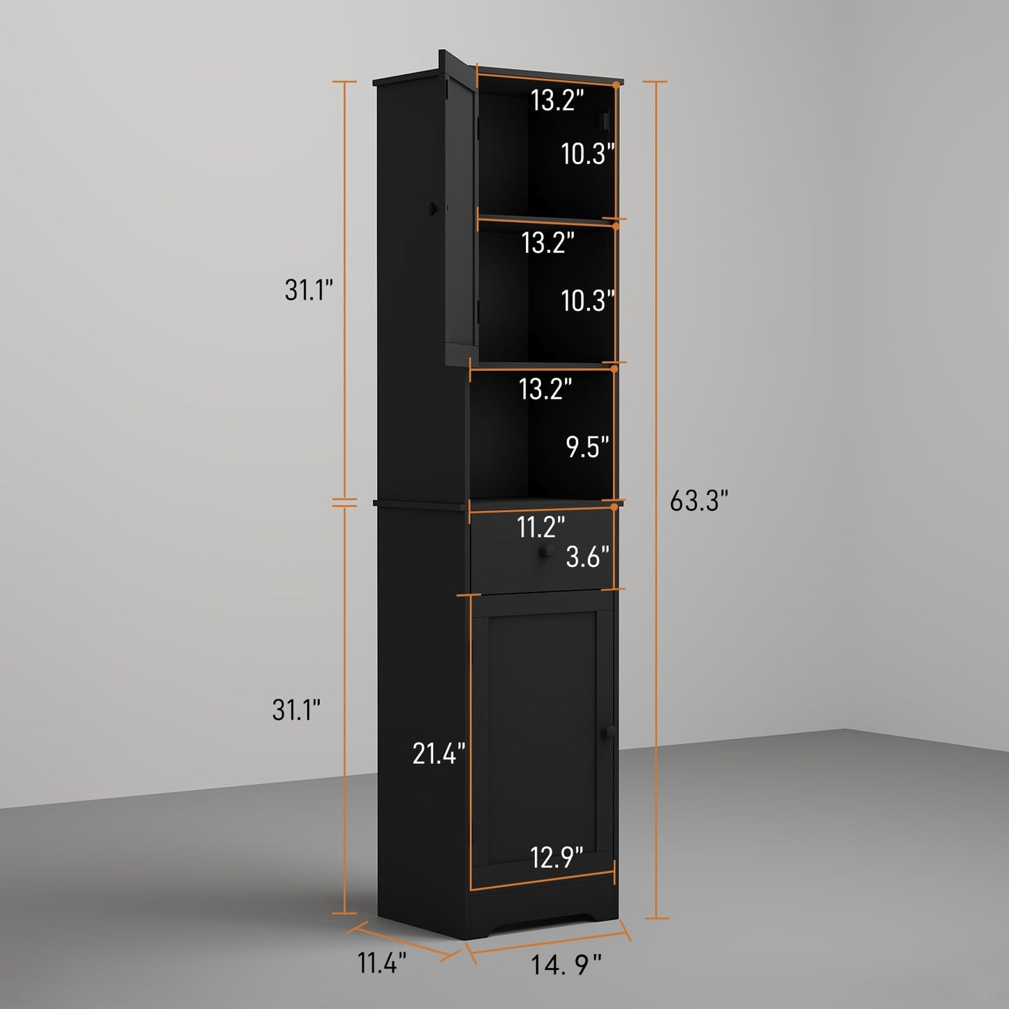 Viaozutis Tall Bathroom Cabinet, Storage Cabinet with 2 Doors & 2Drawer, with Ajustable Shelve, for Bathrooms, Kitchens,Entrances(Black)