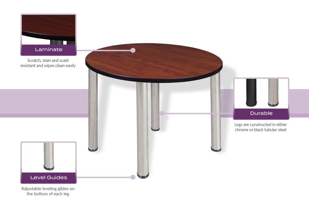 Romig Trek 36 in. Round Height Adjustable Classroom Activity Table- Cherry Top & Grey Base