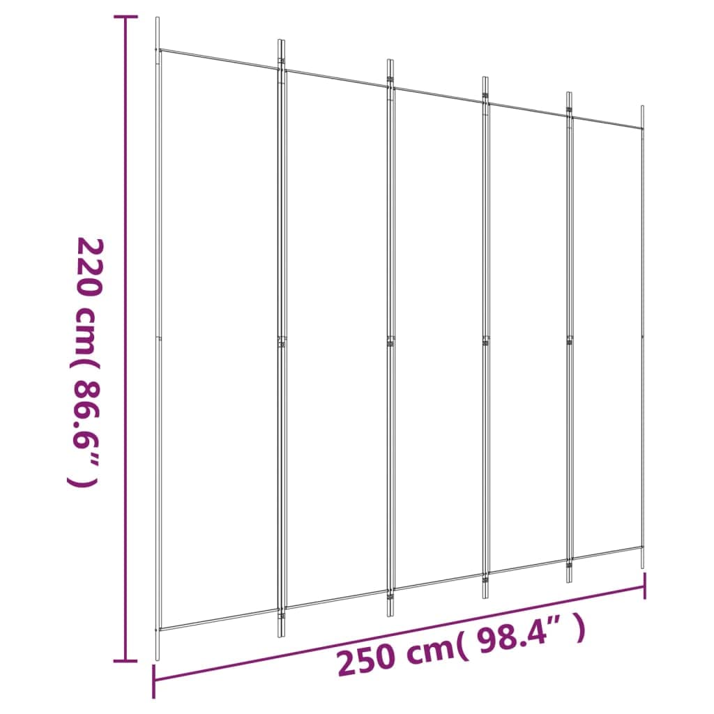 vidaXL vidaXL 5 Panel Room Divider, Folding Privacy Screen for Room Separation, Freestanding Divider Screen for Home Office, Modern Style, Black Fabric