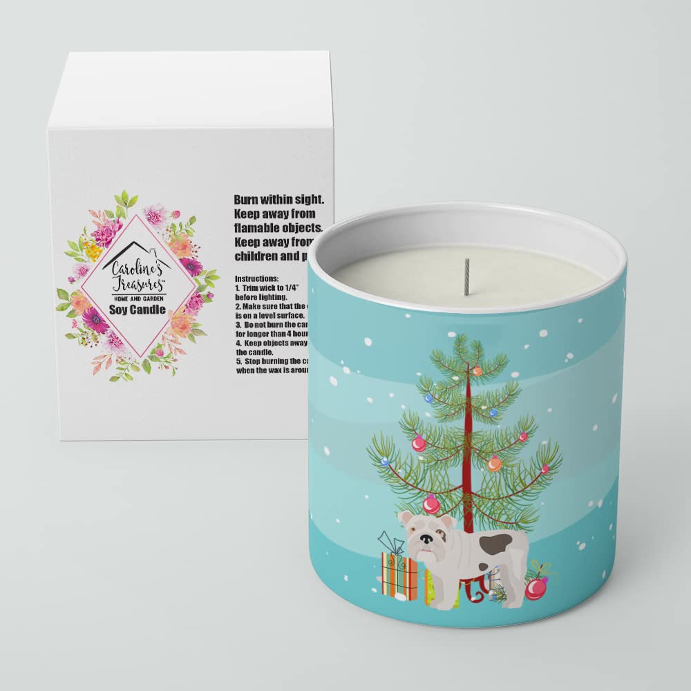 Caroline's Treasures CK3453CDL Bulldog, English Bulldog Christmas Tree 10 oz Decorative Soy Candle Nature Soy Wax Essential Oil Home Decor Ideal for Bedroom Kitchen Bath Office Gift, 10 oz