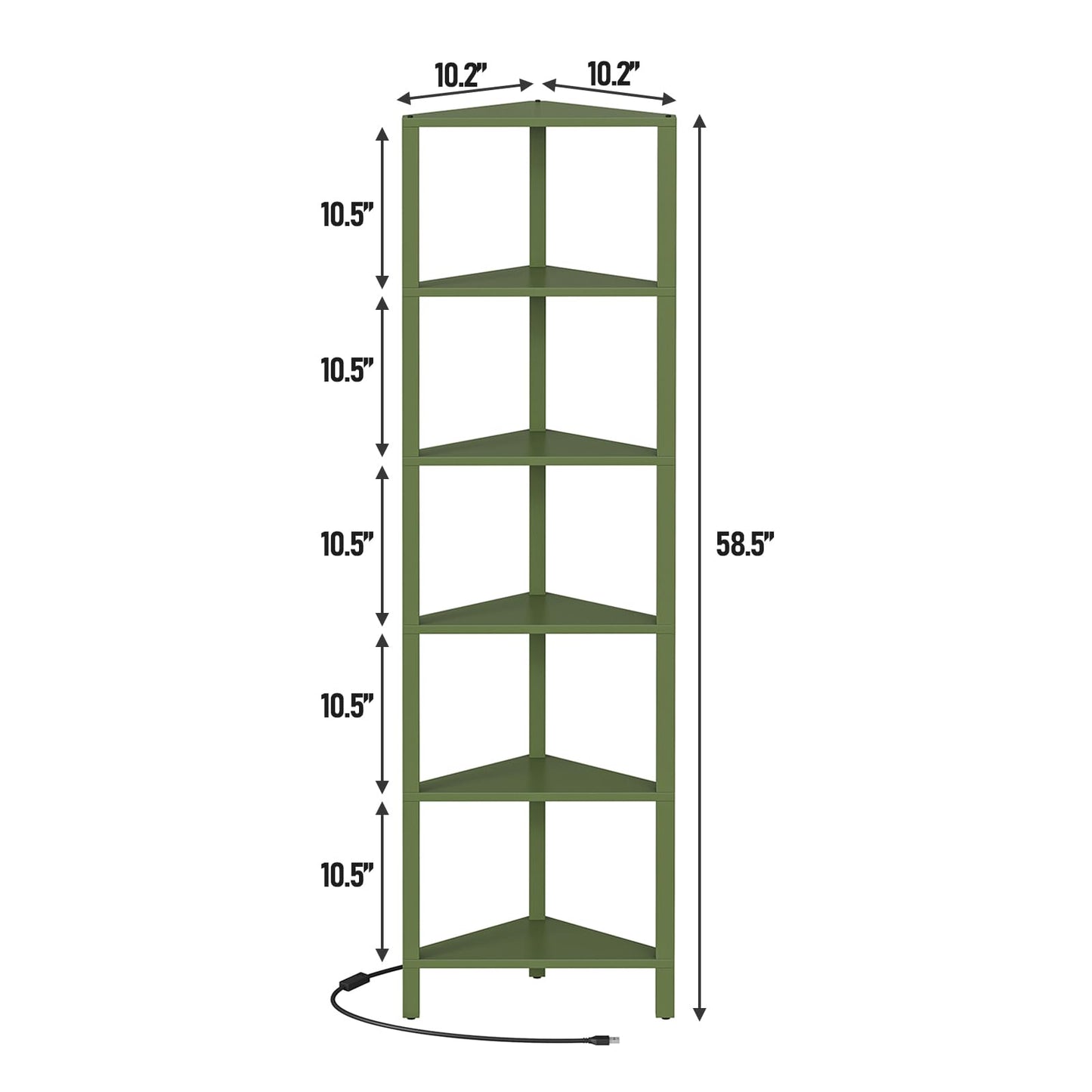 TUTOTAK Corner Shelf with LED Light, 6-Tier Corner Bookshelf for Small Space, Narrow Display Corner Shelf Stand with Storage Rack, for Living Room, Bedroom, Olive Green BS05BOG006L