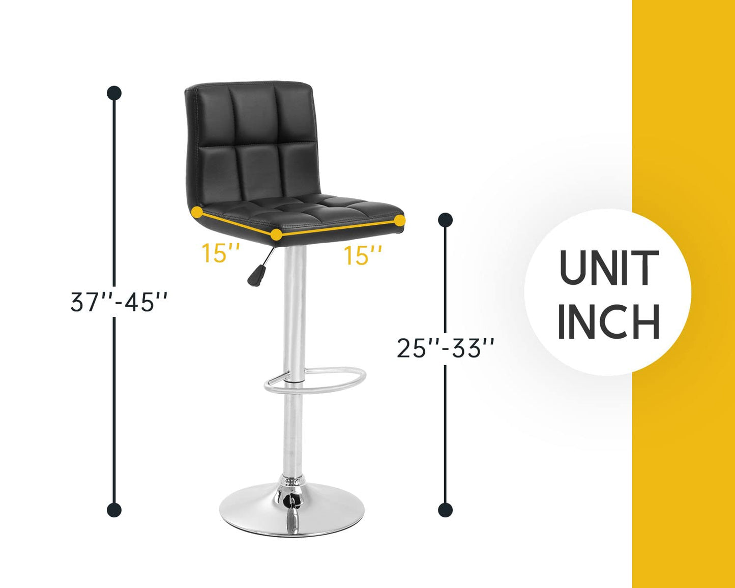 Barstools Set of 4 Modern PU Leather Adjustable Height Square Bar Stools with Square Back Bar Stool