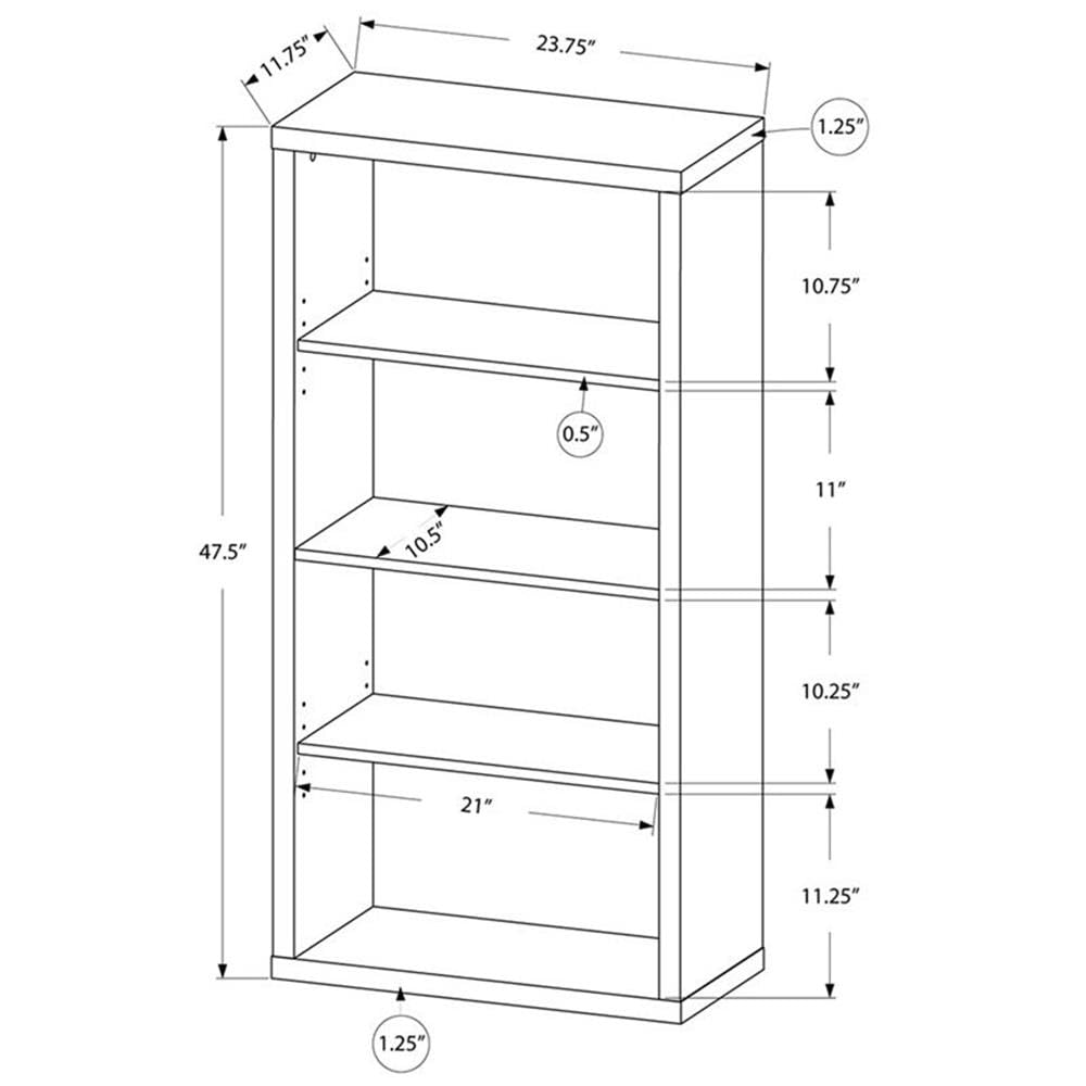 Monarch Specialties Bookcase - Sturdy Etagere with 3 Adjustable Book Shelves - 48”H (Brown)