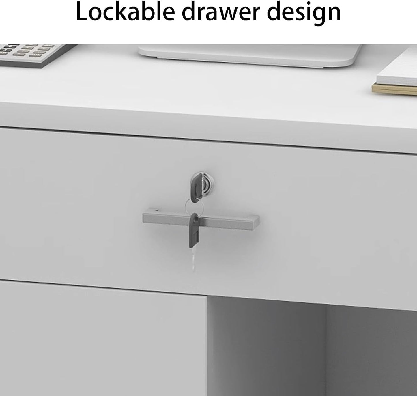 Reception Desk for Spaces with Lockable Drawer, Compact Office Counter Desk Counter Modern Front Lockable Drawers,Stylish Modern Reception Desk with Lockable Drawers - Small Curved Counter f