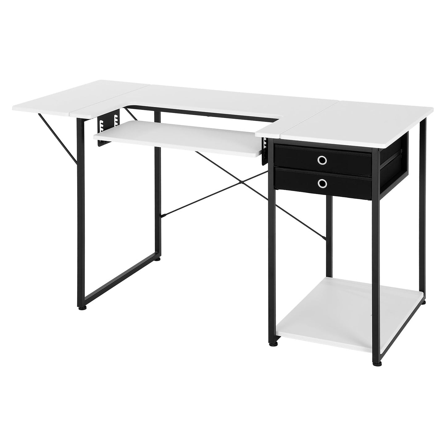 VEVOR Sewing Table, Multipurpose Sewing Machine Table with Foldable Side Shelf, Adjustable Shelf, Steel Legs, Computer Desk for Home, Fashion Studio, Art Studio, Educational Institution, White