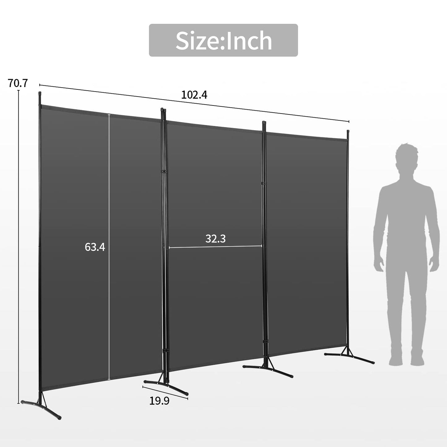 PayLessHere 3 Panel Room Divider Folding Privacy Screen 5.9FT Partition Room Separators with Metal Frame Portable Freestanding Room Divider for Bedroom,Office,Dining Room,Living Room,Grey