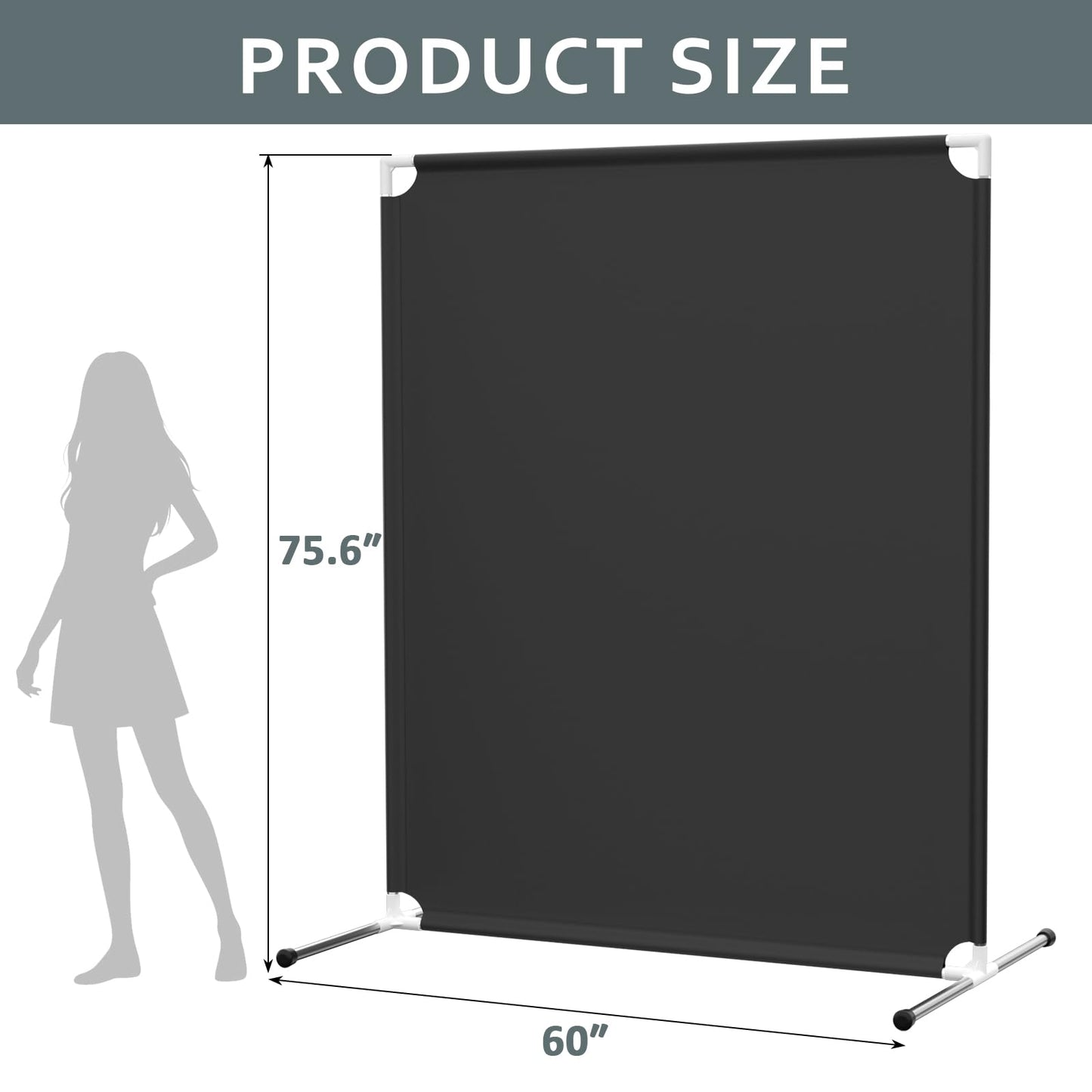 Room Divider for Privacy Protection - Single Panel Privacy Screen for Room Separation, 75.6" x 60" Portable Room Partition for Bedroom Office Dorm, Freestanding Divider Easy to Install ,Black