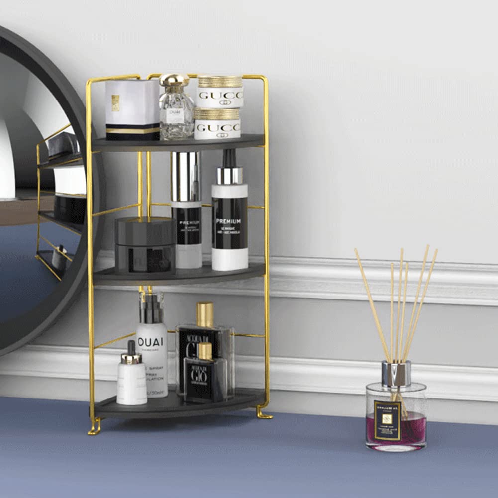 3-Tier Bathroom Countertop Organizer, Vanity Tray Cosmetic & Makeup Storage, Kitchen Spice Rack Standing Shelf, Corner Storage Shelf, Black & Golden