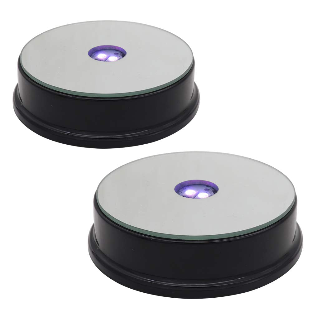 PHOSOK LED Black Display Base- Crystal Glass Art Statue Merchandise Display Stand- Multicolor Changing Light Display Stand Powered by 3 AAA Batteries (Pack of 2)