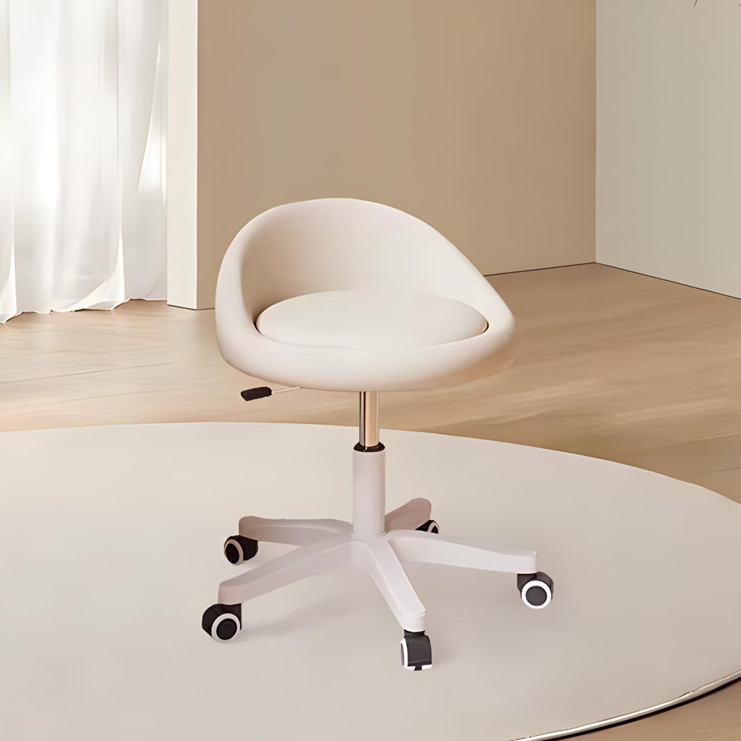 Timbertouch Rolling Stool – Ergonomic Swivel Seat, Adjustable Height, Ultra-Quiet Wheels, Padded PU Leather Cushion, for Salon, Office, Massage & Medical Use Beige