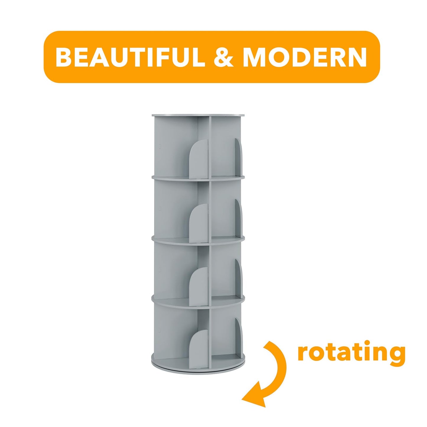SpaceAid 4 Tier Rotating Bookshelf Tower, Spinning Bookcase Lazy Susan, Revolving 360 Book Shelf Storage Round Carousel, Vertical Rotate Turning Spiral Corner Organizer, Gray