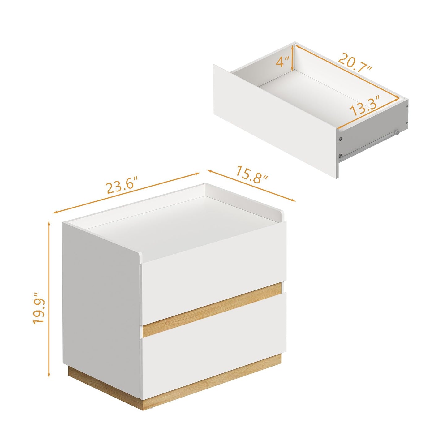 DAELIFKER Large Modern Nightstand White Bedside Table, 2 Drawer Dresser Wood Stackable Storage Drawers for Clothes for Closet, Bedroom, 24"x16"x20"