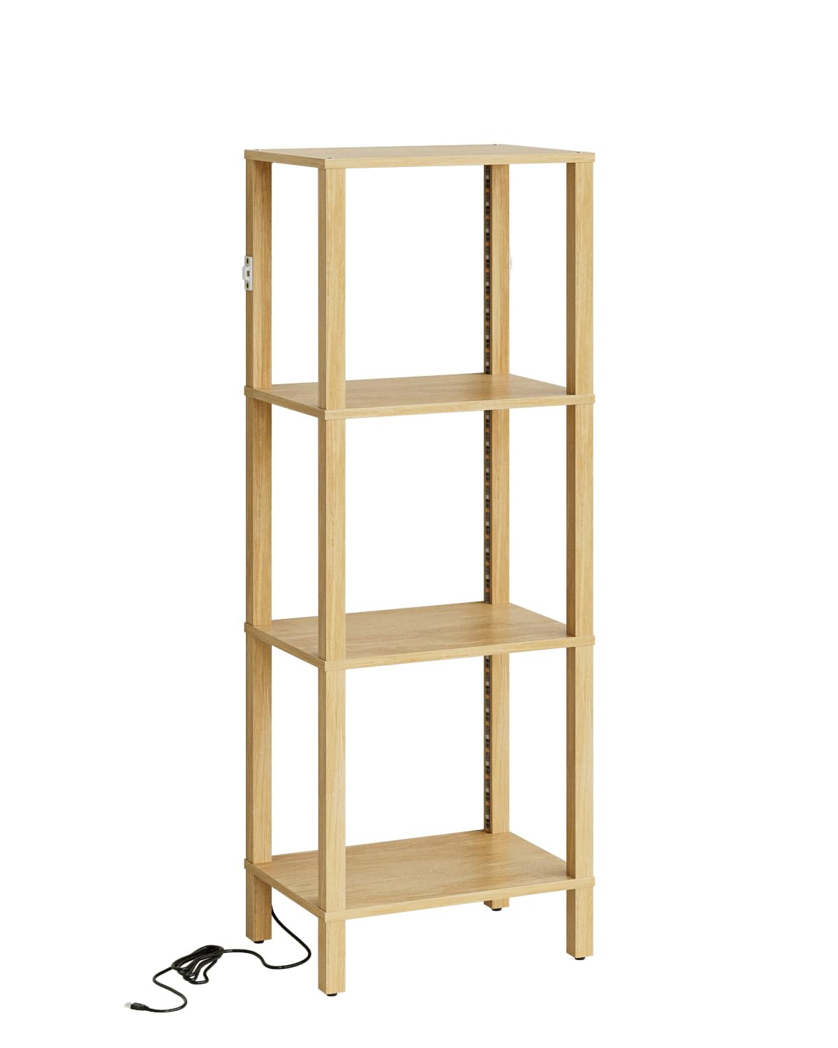 Apetaccat Open Book Shelf with LED Lights, 4 Tier Small Bookshelf, Freestanding Shelf Narrow Bookcase with Open Shelves, 14.96" x 10.63" x 41.26", Book Shelves for Living Room, Office, Study, Oak