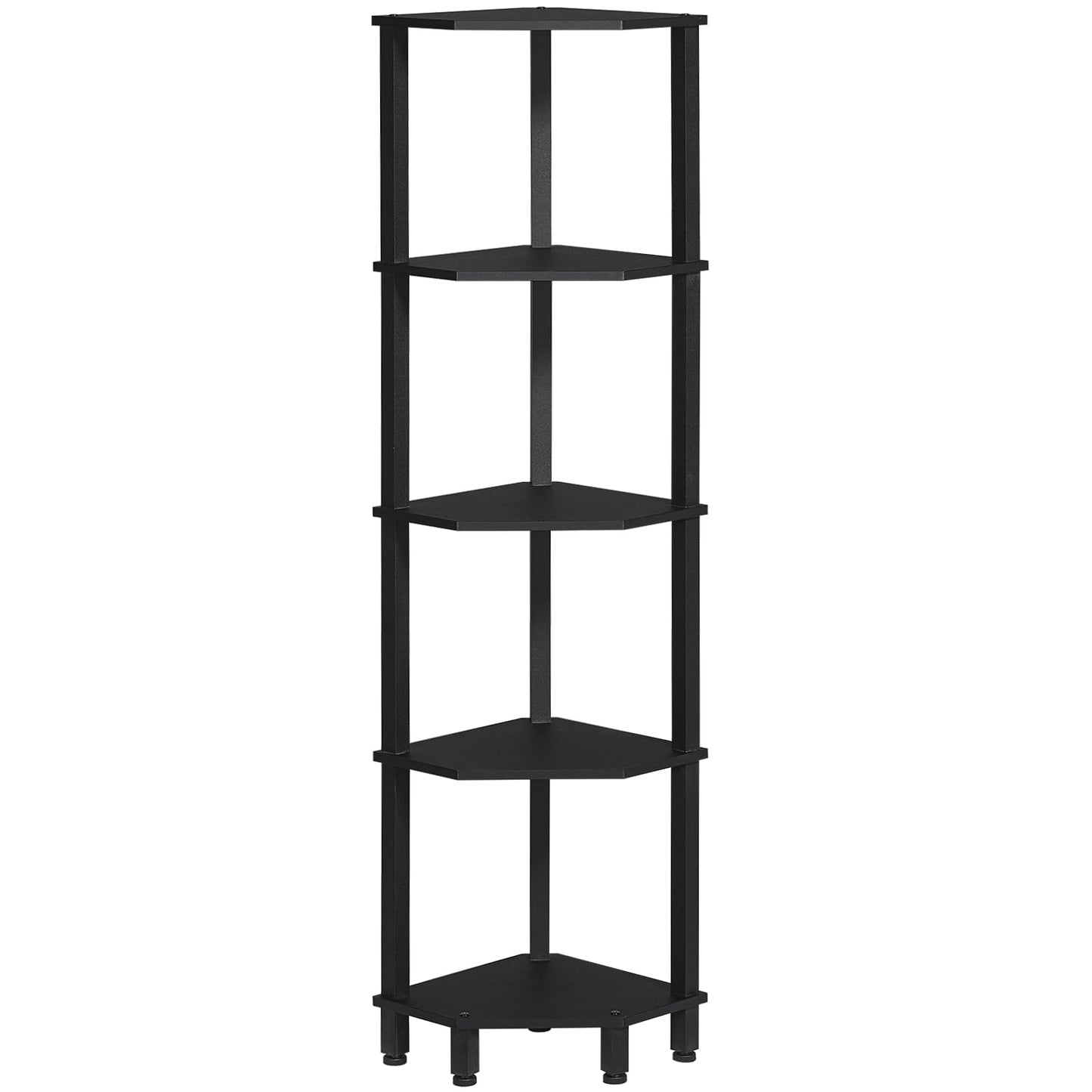 YUFAM 5-Tier Corner Shelf with Sturdy 5-Leg Base, Wooden Corner Bookshelf for Small Spaces, Corner Standing Shelf for Living Room, Bedroom, Office, Black