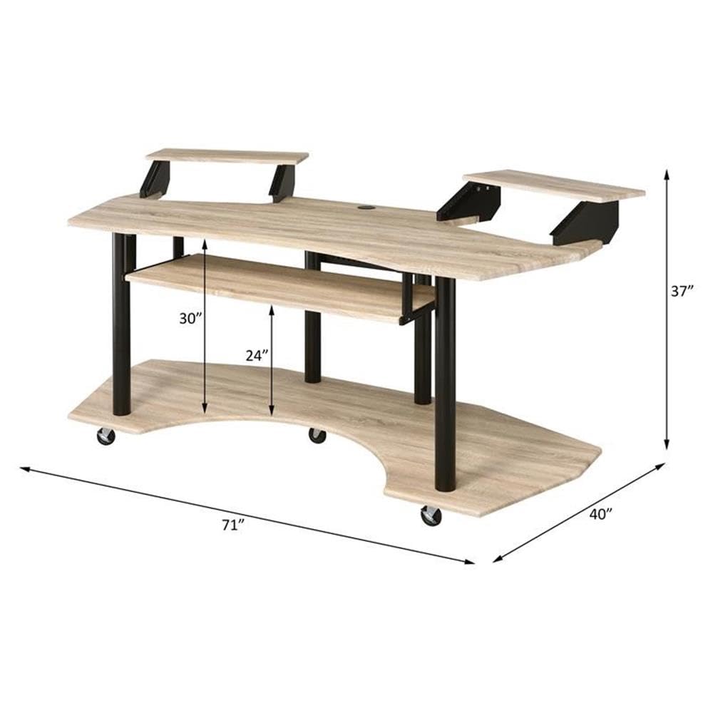 Acme Eleazar Wooden 3-Shelf Music Recording Studio Desk in Natural Oak