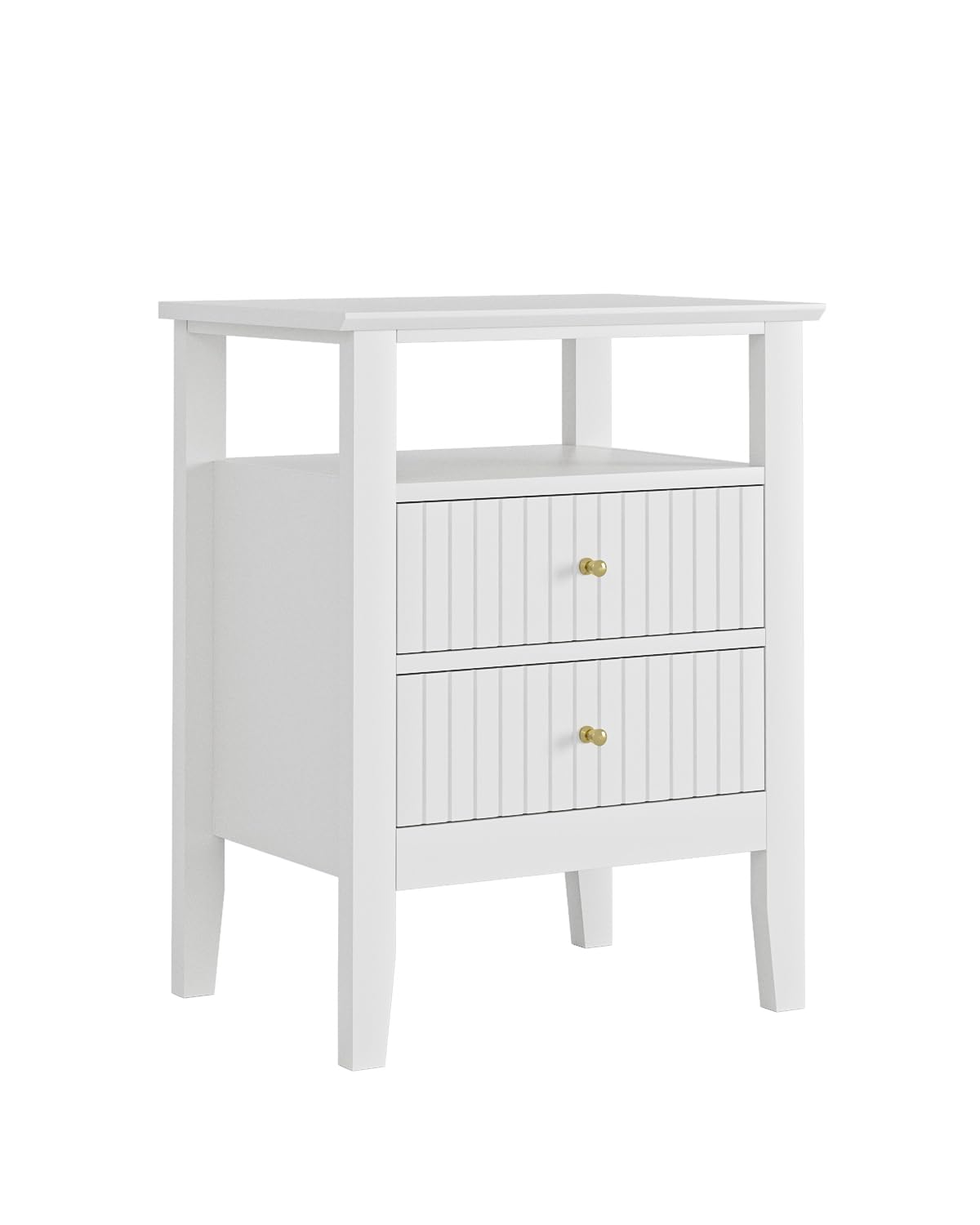 Apetaccat Fluted Nightstand, Farmhouse Night Stand with 2 Drawers, Mid Century Modern Side Accent Table,Bedside End Table for Bedroom, Living Room, White