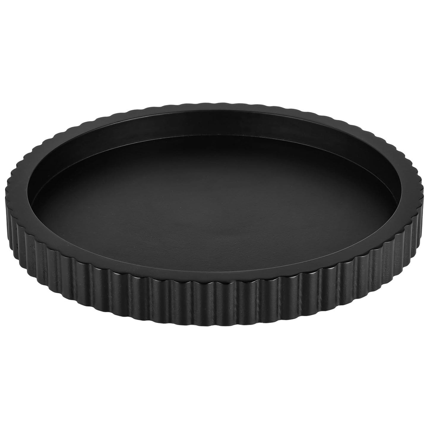 Coffee Table Tray, 11" Black Handcrafted Wood Serving Tray for Table Decor, Round Elegant Wavy Edge Decorative Serving Tray Office Desk Tray